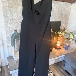 Bardot Black Strapless Wide-Leg Jumpsuit with Front Cutout